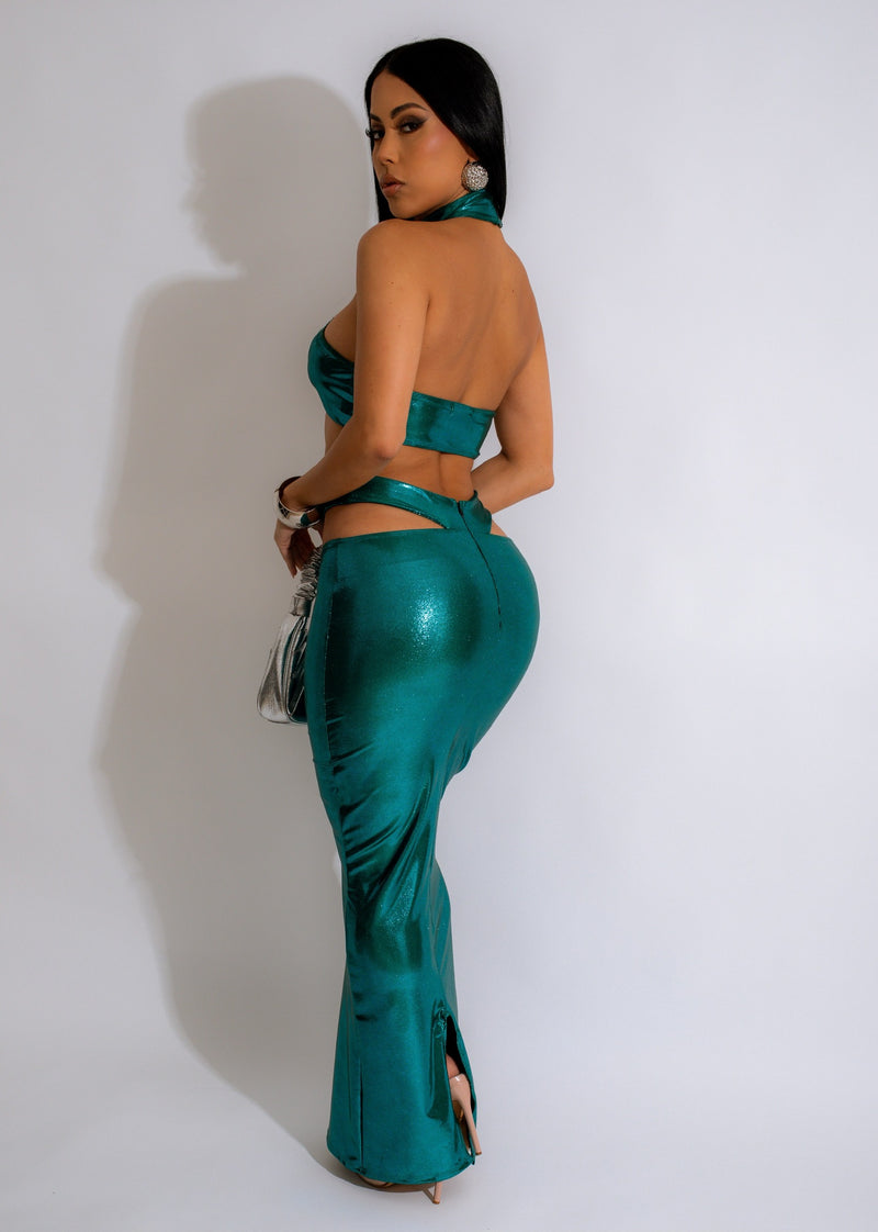 Mermaid Glamour Metallic Skirt Set Blue
