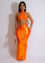 Mermaid Glamour Metallic Skirt Set Orange