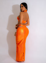 Mermaid Glamour Metallic Skirt Set Orange