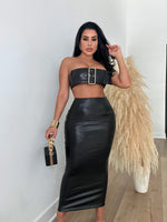 Catching Attention Faux Leather Skirt Set Black
