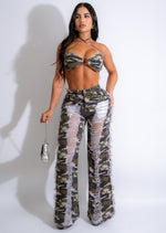 Stylish and on-trend So Sexy Camo Distress Pant Set in a flattering and edgy design