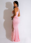 All Over Mesh Feather Maxi Dress Pink
