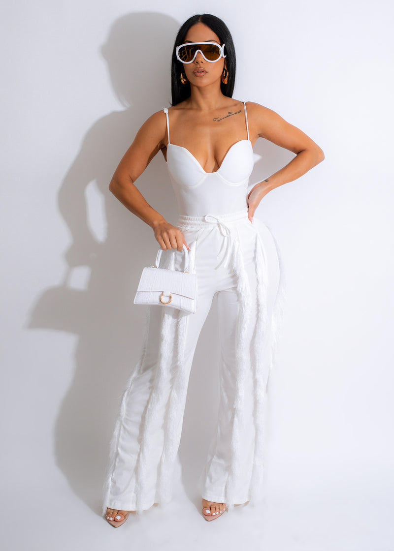Feel Me Fringe Pant Set White