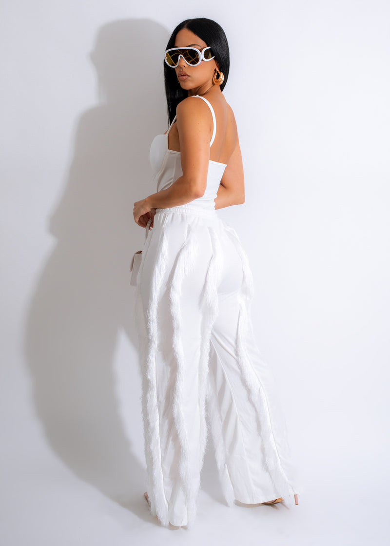 Feel Me Fringe Pant Set White