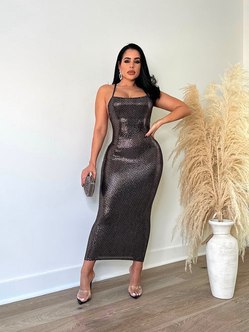 Eyes On Me Sequin Midi Dress Black