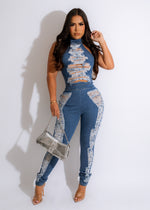 Stop Look Listen Ripped Denim Jumpsuit
