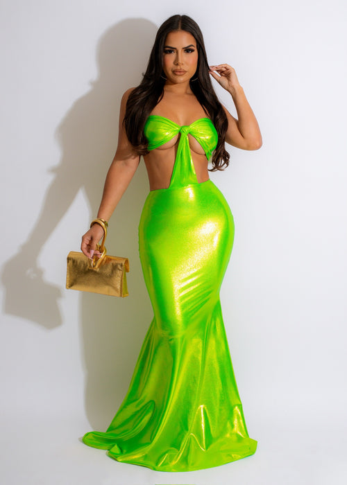 Electric Paradise Mermaid Maxi Dress in vibrant shades of blue and green, perfect for a beach vacation or summer event