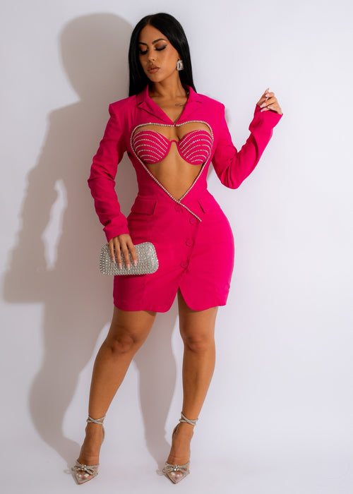 Stylish pink blazer mini dress set for women, perfect for meet and greet events with a flattering fit and elegant design