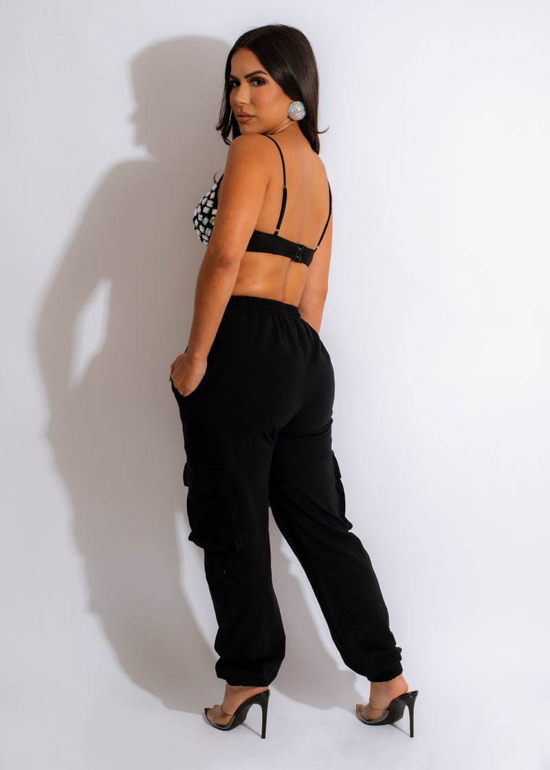 Irreplaceable Rhinestones Jogger Set Black