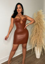 Nights In Miami Faux Leather Mini Dress Brown