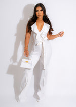  Not Your Baby Jumpsuit White - Side view with elastic waistband and ribbed cuffs 