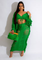 All The Way Hot Crochet Skirt Set Green