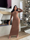 Late Night Ruched Maxi Dress Brown