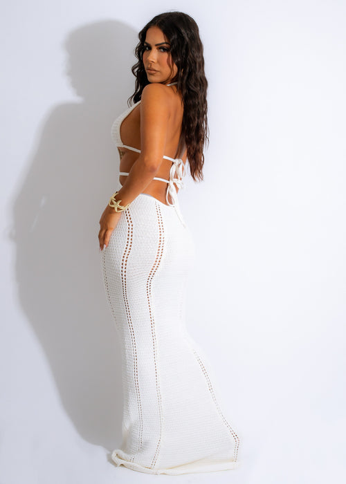 Elegant and stylish Malibu Crochet Maxi Dress in White, ideal for vacations