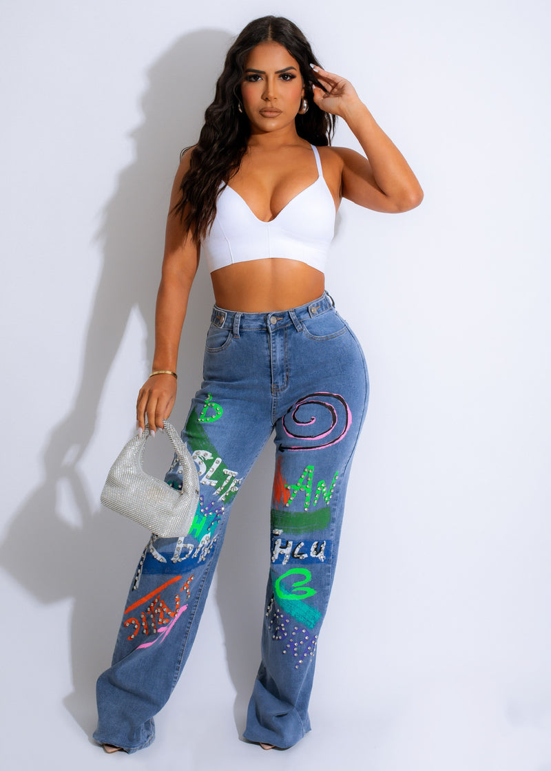 Can't Read Me Rhinestone Jeans