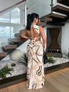 Elegant and timeless nude maxi dress with retro cut-outs