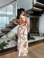 Elegant and timeless nude maxi dress with retro cut-outs