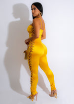 Hit The Town Satin Jumpsuit Yellow