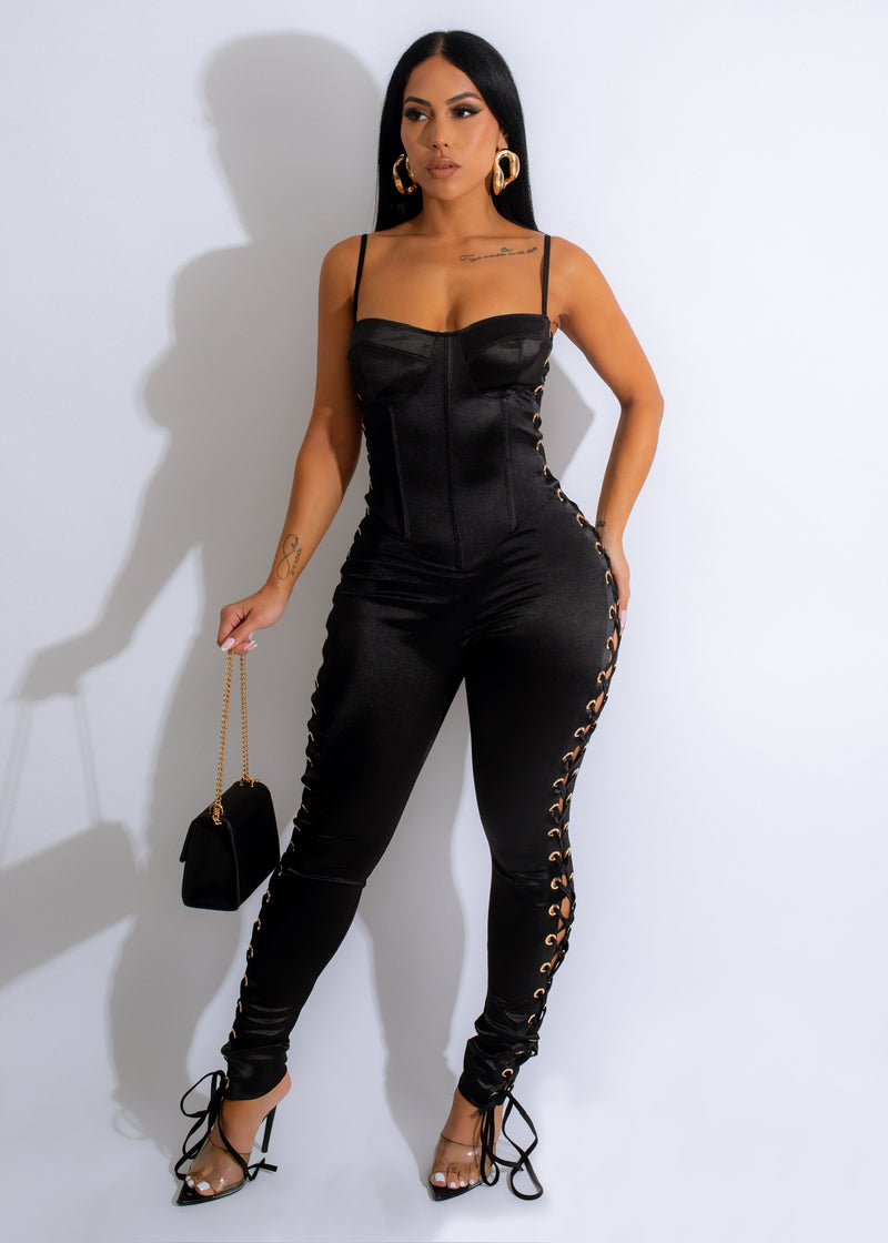 Hit The Town Satin Jumpsuit Black