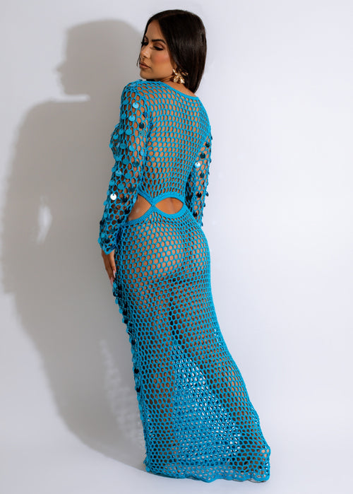 Mother Of Pearl Crochet Cover Up Blue