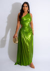 Giving Details Metallic Ruched Maxi Dress Green
