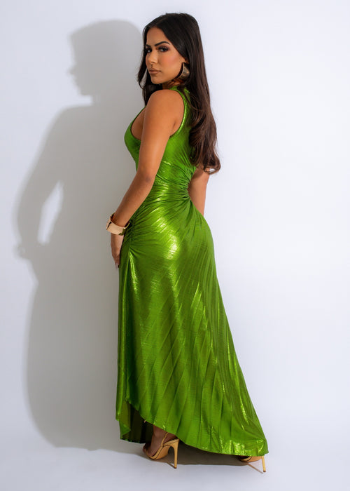 Giving Details Metallic Ruched Maxi Dress Green
