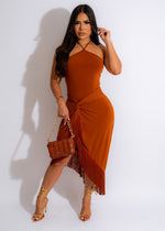 Irreplaceable Fringe Midi Dress Brown