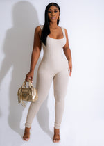 Just Her Ribbed Jumpsuit Nude