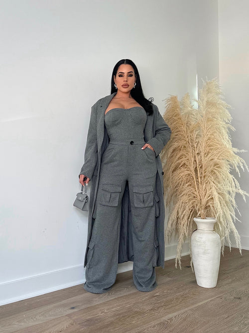 Brooklyn City Cargo Jumpsuit Set Grey