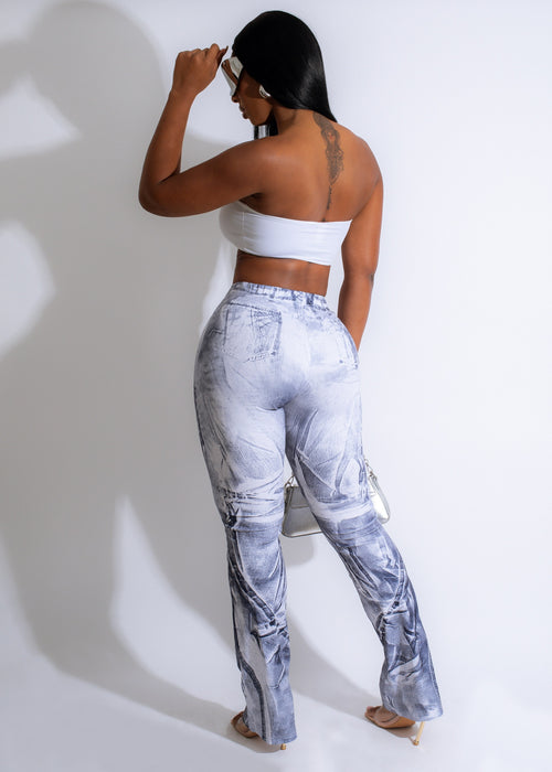  Close-up of Tell Me That You Love Me Flare Legging in White, featuring Heart-Shaped Cutouts on the Side