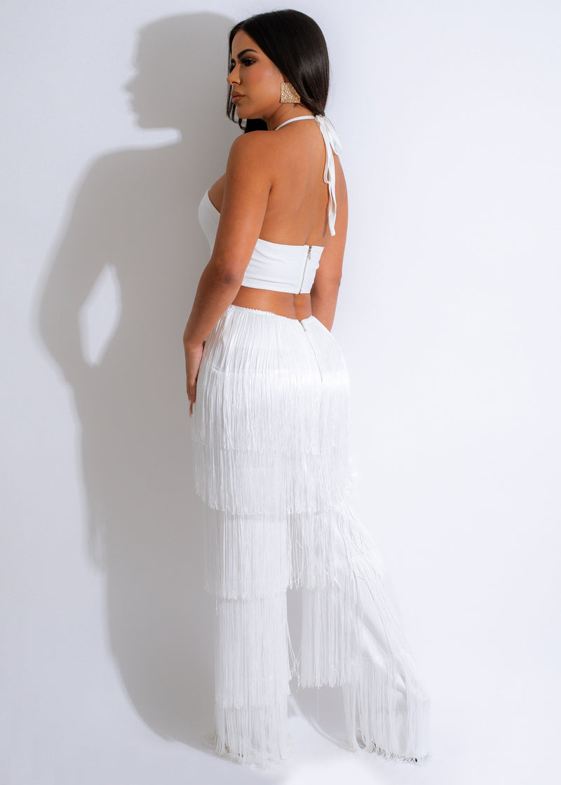 She's Untamable Fringe Jumpsuit White