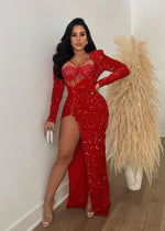 Reflection Sequin Maxi Dress Set Red