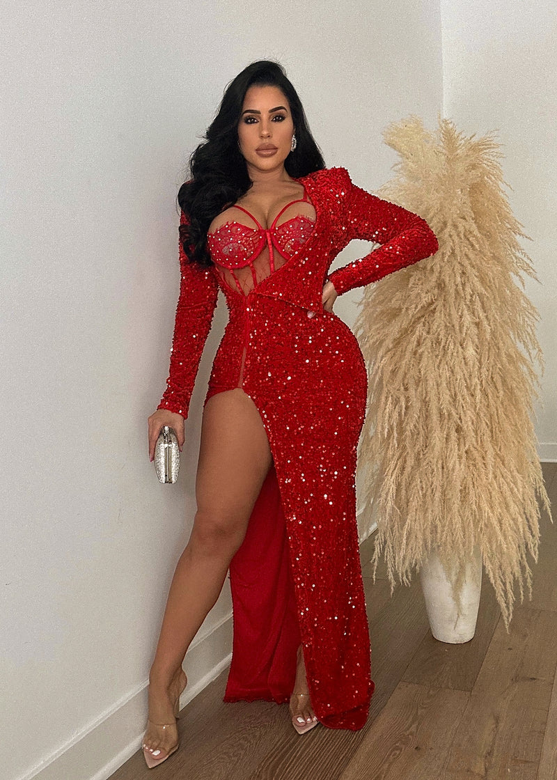 Reflection Sequin Maxi Dress Set Red