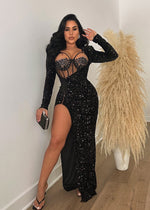 Reflection Sequin Maxi Dress Set Black
