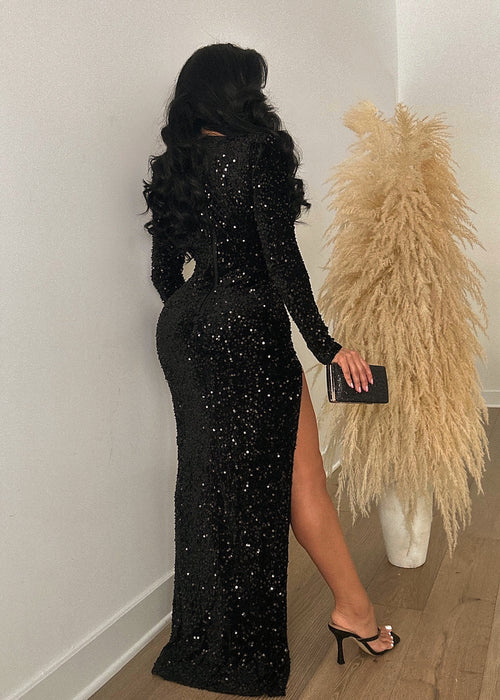 Reflection Sequin Maxi Dress Set Black