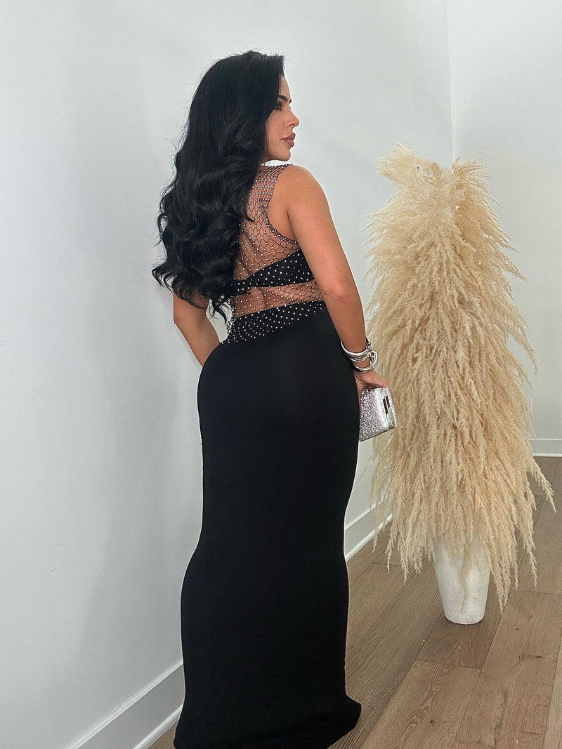 She's The Moment Rhinestone Crop Top Black