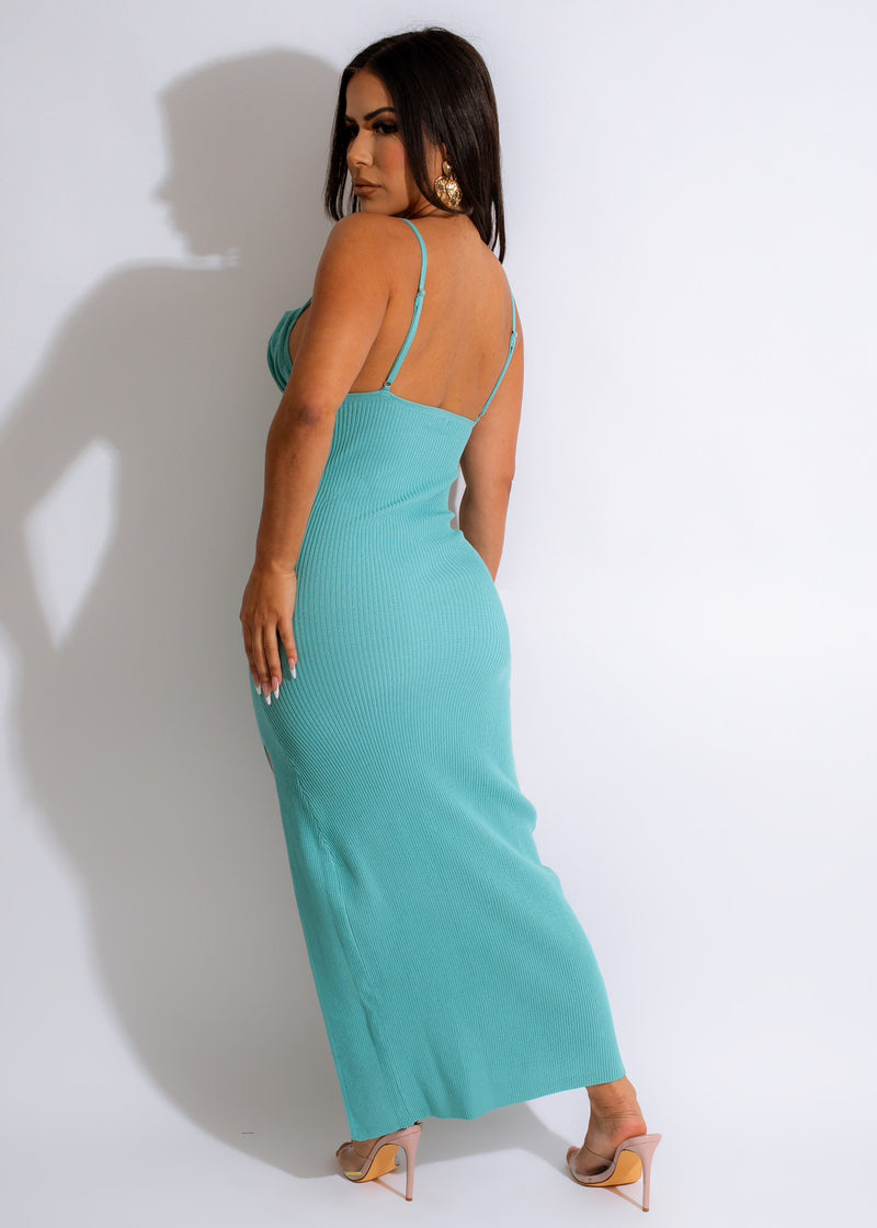 I'm A True Oceanholic Ribbed Maxi Dress Blue