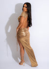 My Power Metallic Ruched Maxi Dress Gold