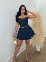 Blow Me Denim Skirt Set - A trendy and versatile denim skirt set perfect for any occasion