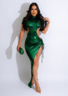 My Power Metallic Ruched Maxi Dress Green