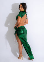 My Power Metallic Ruched Maxi Dress Green