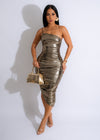 A Woman's Worth Metallic Ruched Midi Dress Gold