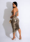 A Woman's Worth Metallic Ruched Midi Dress Gold