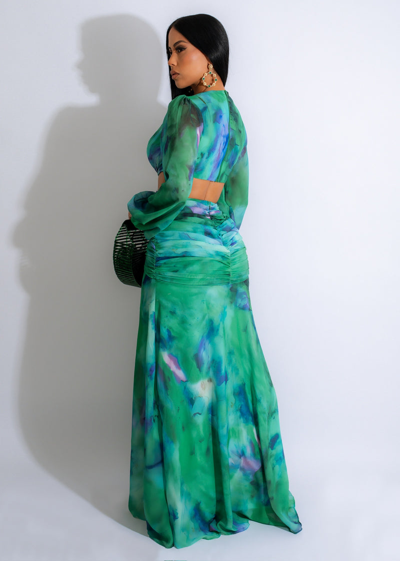 Modest Muse Diamonds Ruched Maxi Dress Green