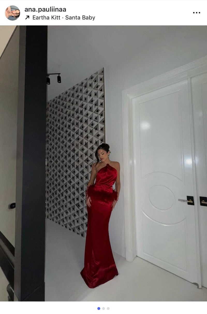 Moonlit Reverie Satin Rhinestone Maxi Dress Red