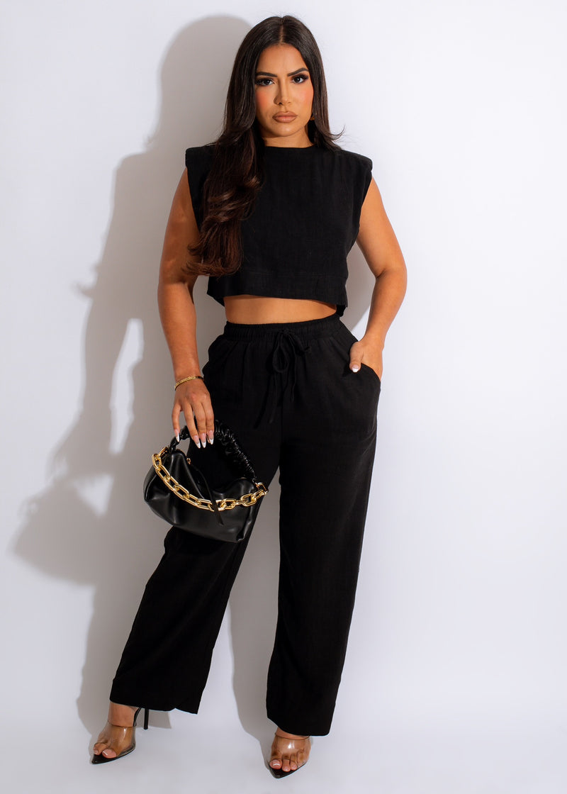 Sweet Escape Linen Pant Set Black