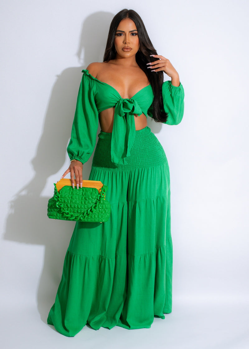 My Relationship Linen Pant Set Green