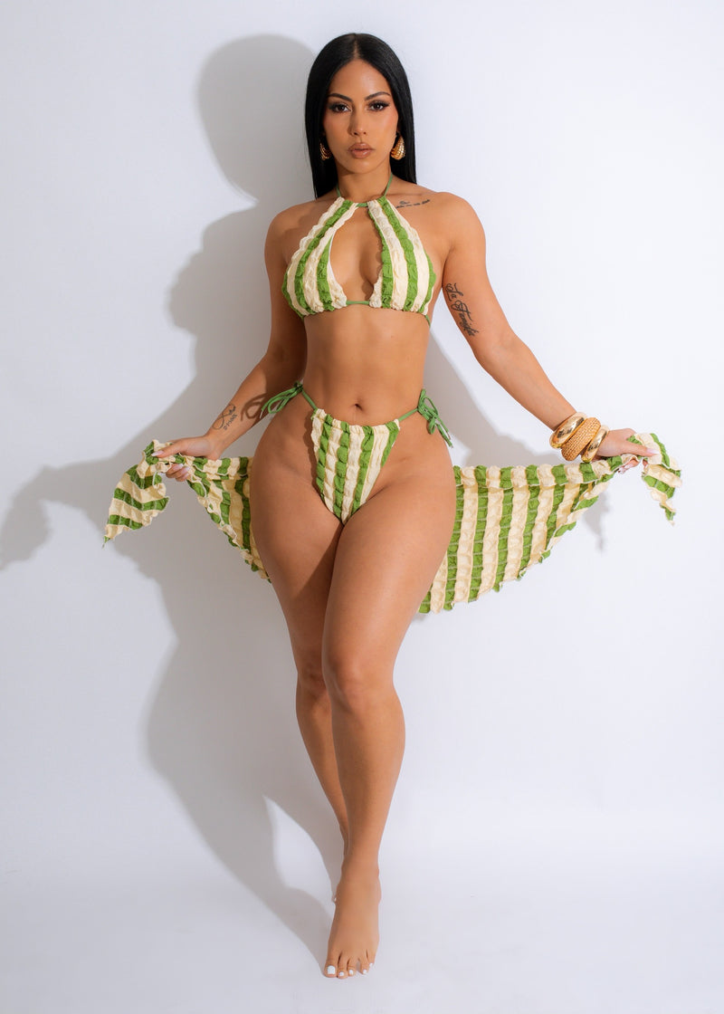 Sea You Soon Popcorn Bikini Set Green