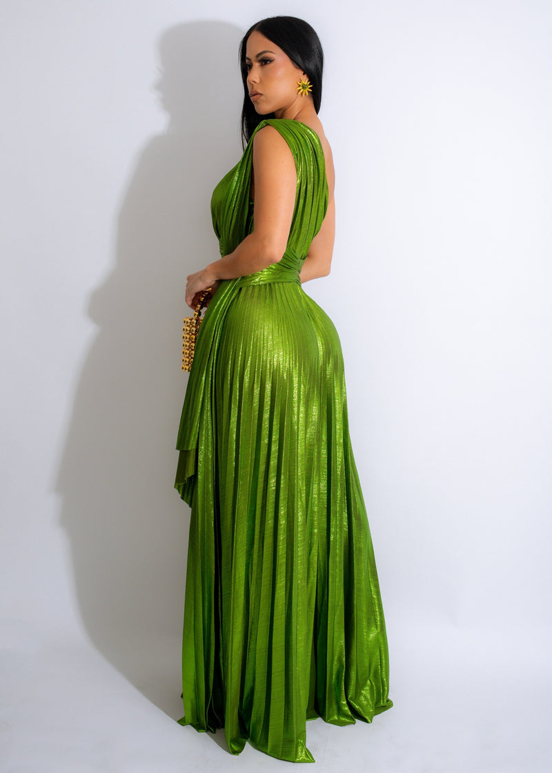 Made For Me Metallic Maxi Dress Green