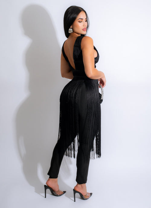 Exclusive Bandage Fringe Pant Set Black